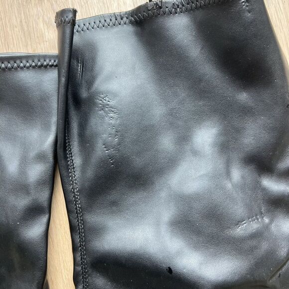 Zara Chunky Over The Knee Black Boots Faux Leather Size 40 US 9 - Picture 4 of 11